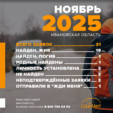 Ивановский отряд «ЛизаАлерт» отработал в ноябре 31 заявку